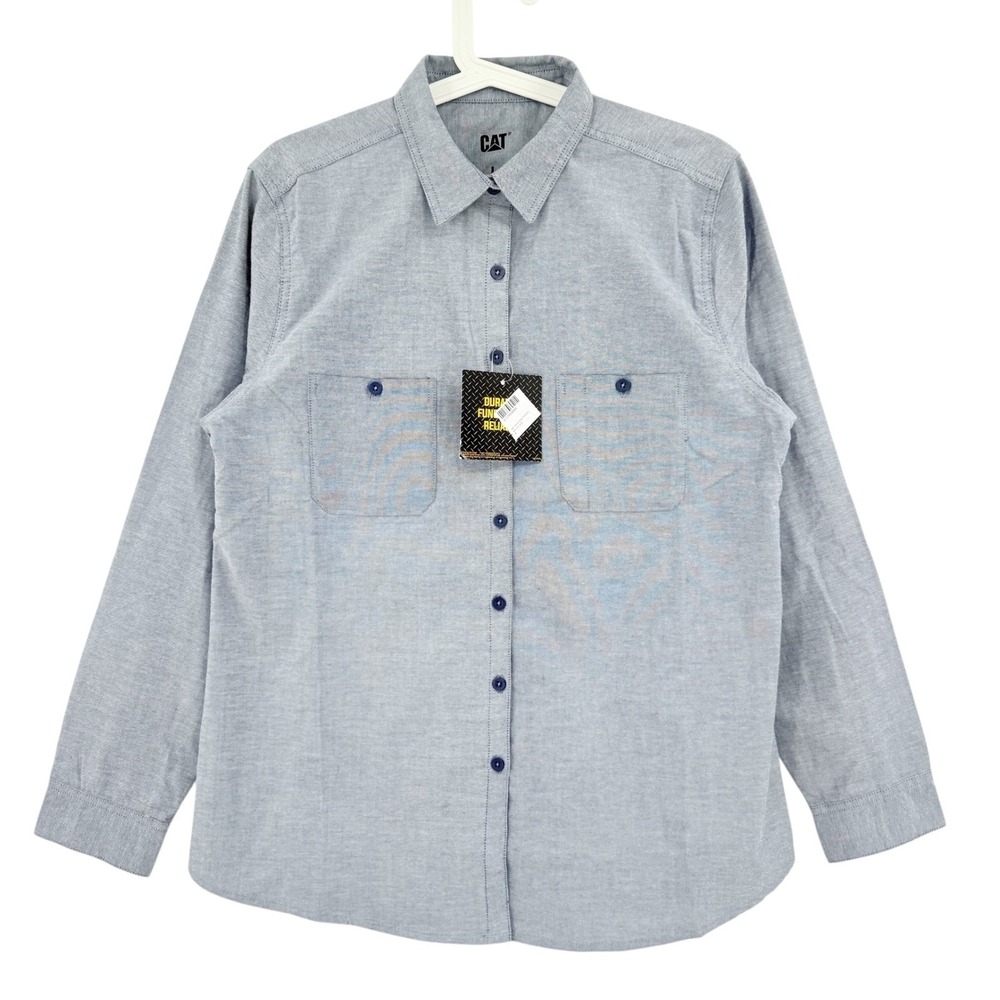 Caterpillar CAT Women's Oxford Blue Long Sleeve Button Down Shirt Size Large NWT